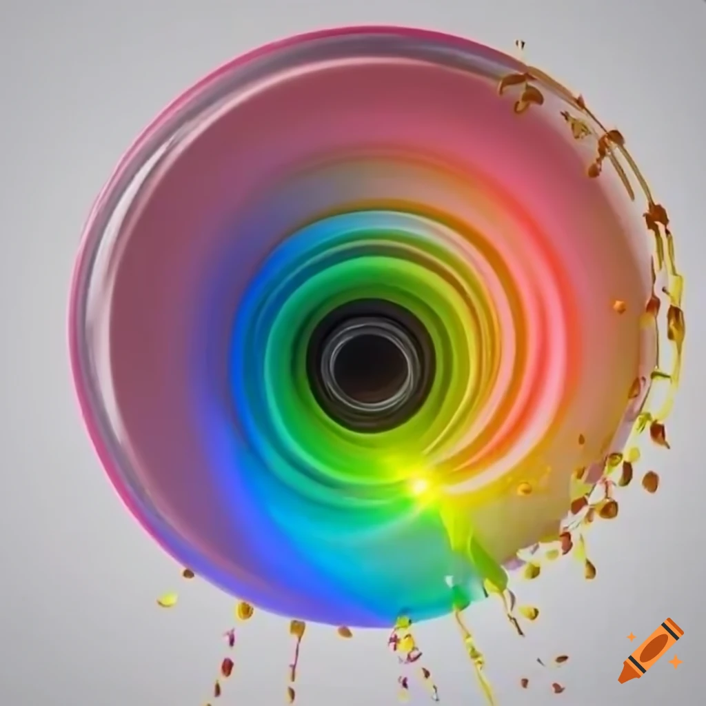 Colorful cake being hit by a laser on a white background
