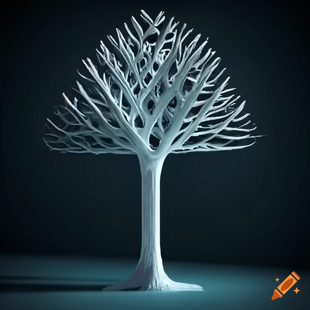 Metal 3d printed tree with visible roots in a topology optimized style ...