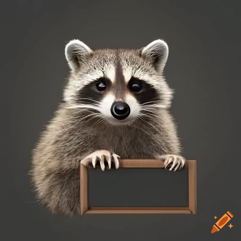Raccoon with a sign