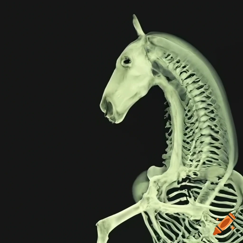 Detailed lateral x-ray of a powerful horse's skeletal structure