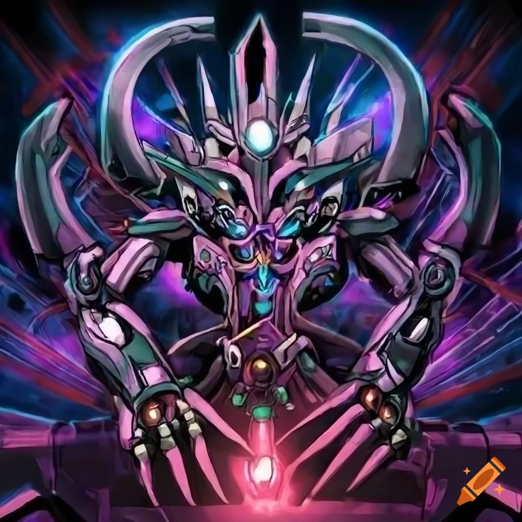 Futuristic mechanical divine entity in a Yu-Gi-Oh style artwork on Craiyon