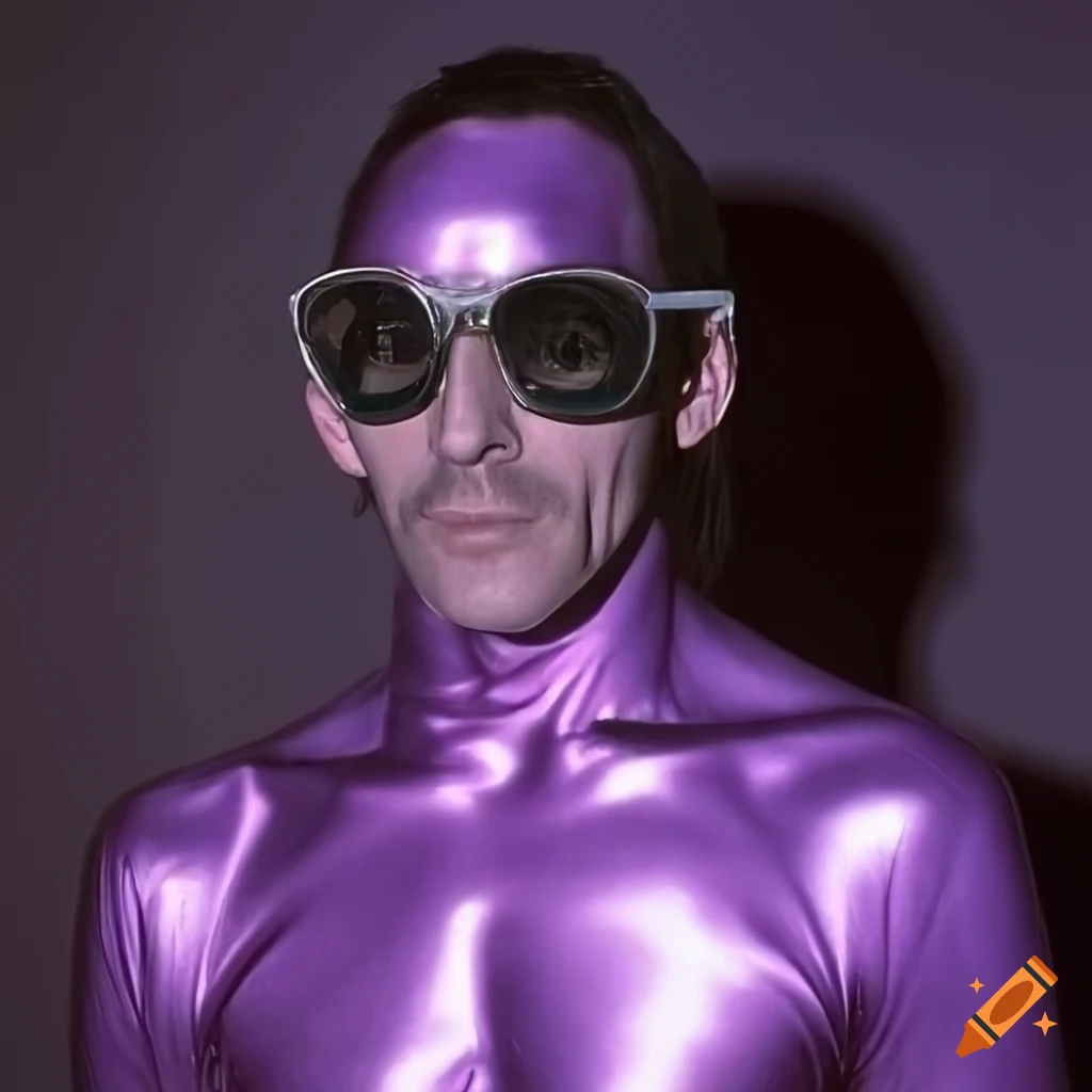 Photorealistic Image Of A Skinny Man In A 1970s Amethyst Chrome Jumpsuit And Goggles On Craiyon 