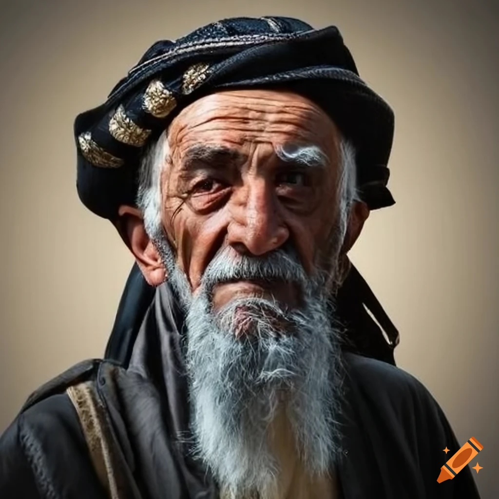 Elderly salesman in Middle Eastern attire with a Jewish hat in Jerusalem