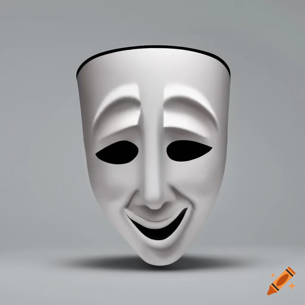 Cheerful theater mask design on a white background with 3 colors on Craiyon