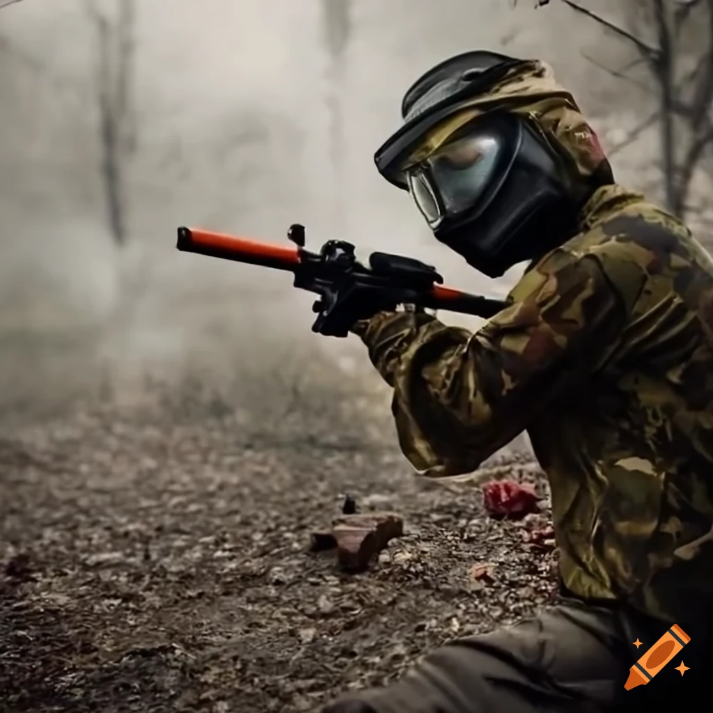 Paintball player in action