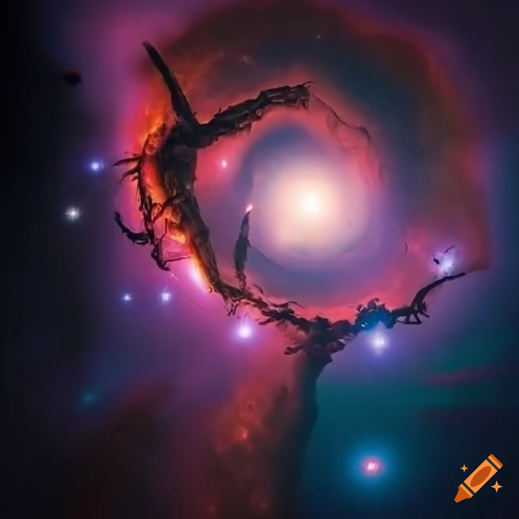 Deep outer space with a cosmic horror entity captured by a space telescope