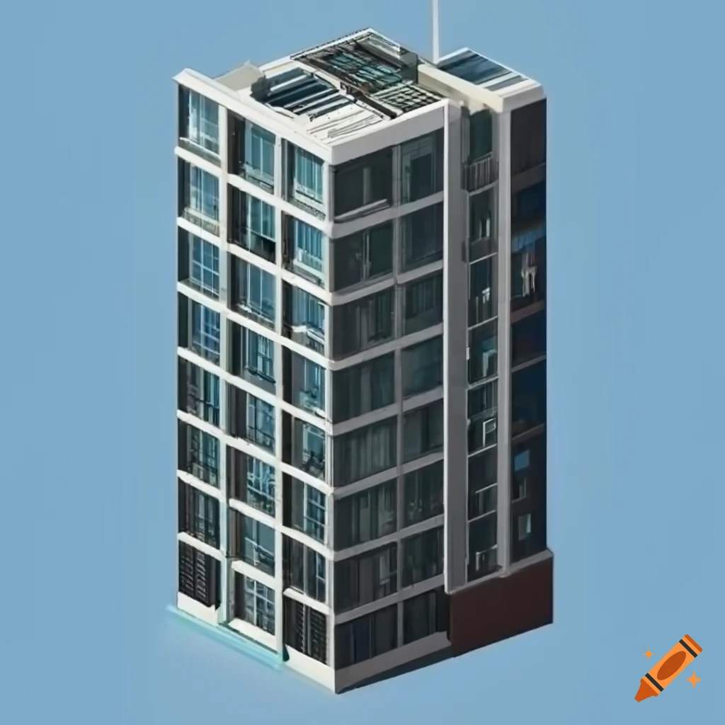 Modern Hong Kong style single skyscraper from above in realistic detail