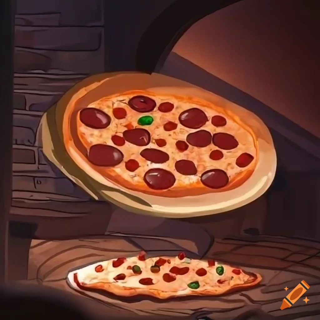 Pizza being pulled out of an oven