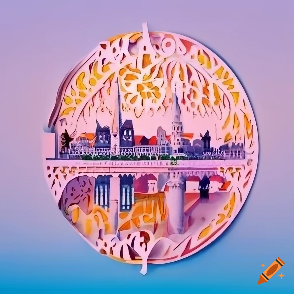 Simplified representation of the city of Angers in paper cut layered art style