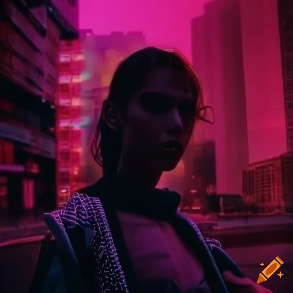 Retro-futurism cyberpunk cityscape