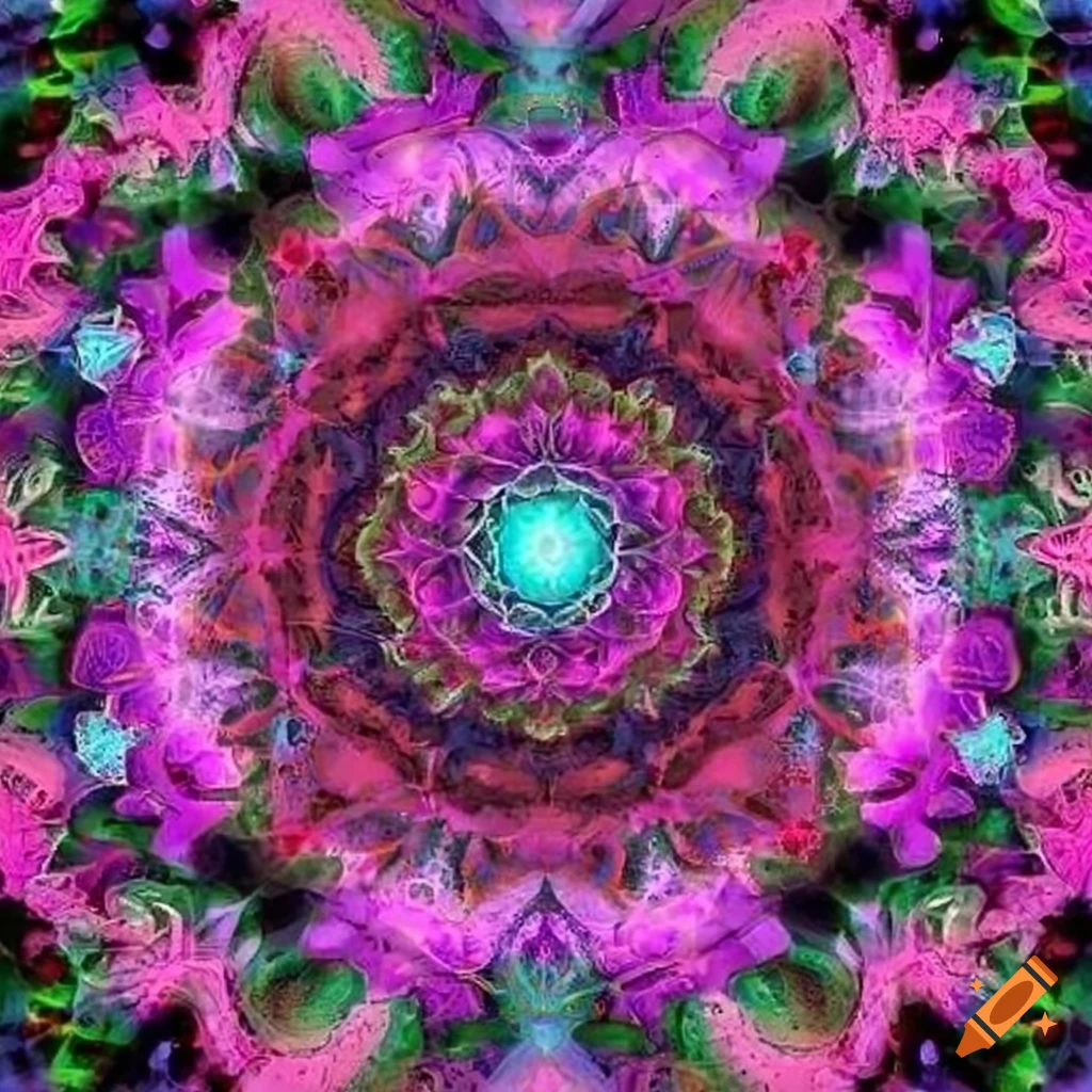 Colorful mandala artwork with pink and pastel rose chakra on Craiyon