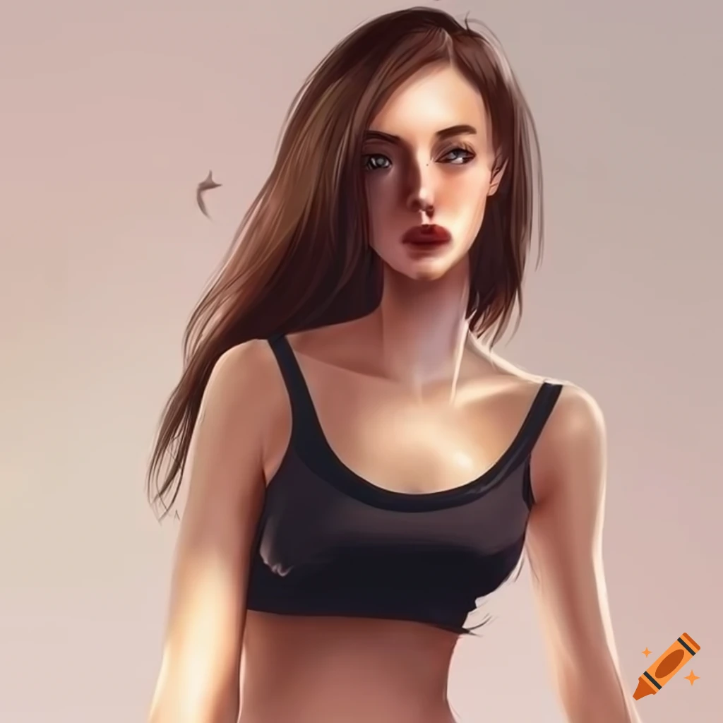 Girl with black t-shirt and boxers and brown hair