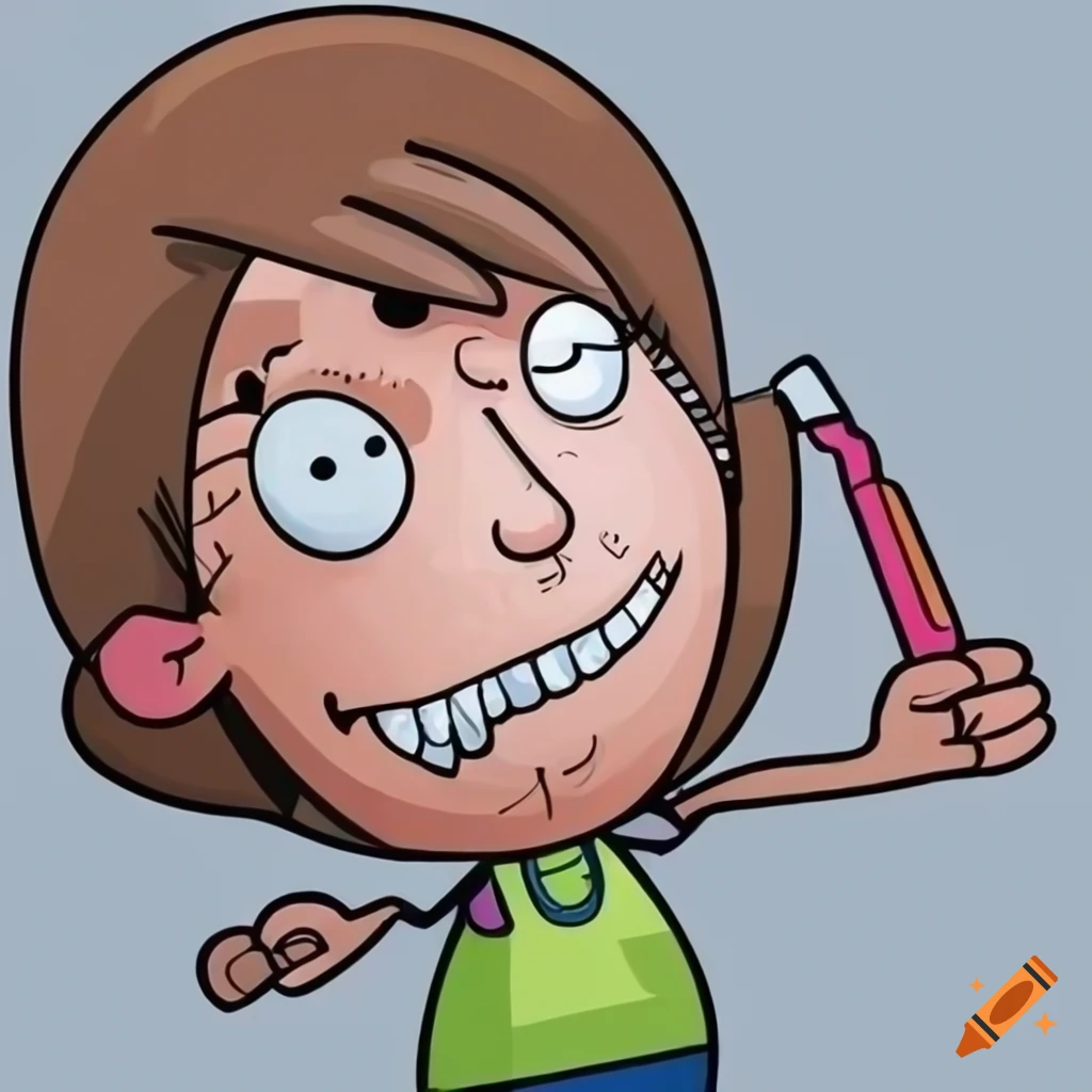 Cartoon woman brushing teeth