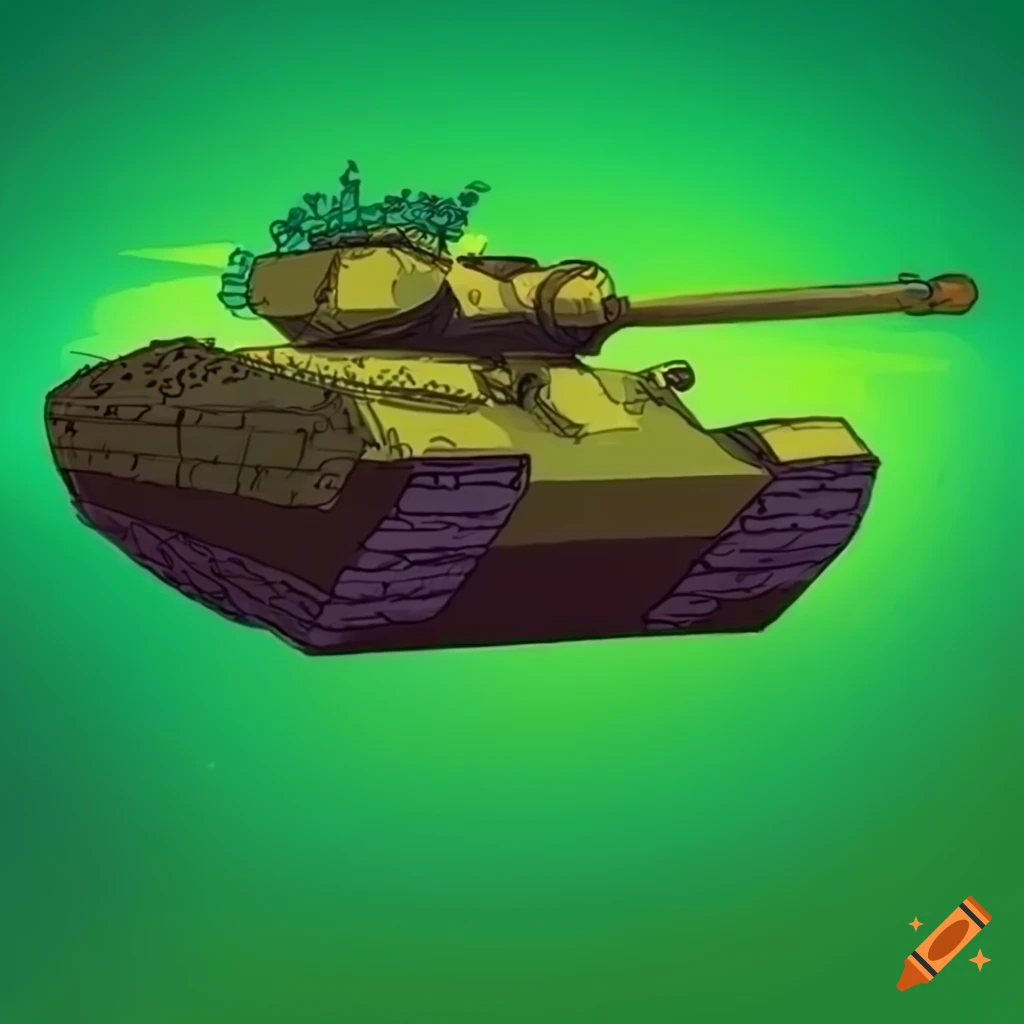 Drawing of a yellow tank on a green background on Craiyon