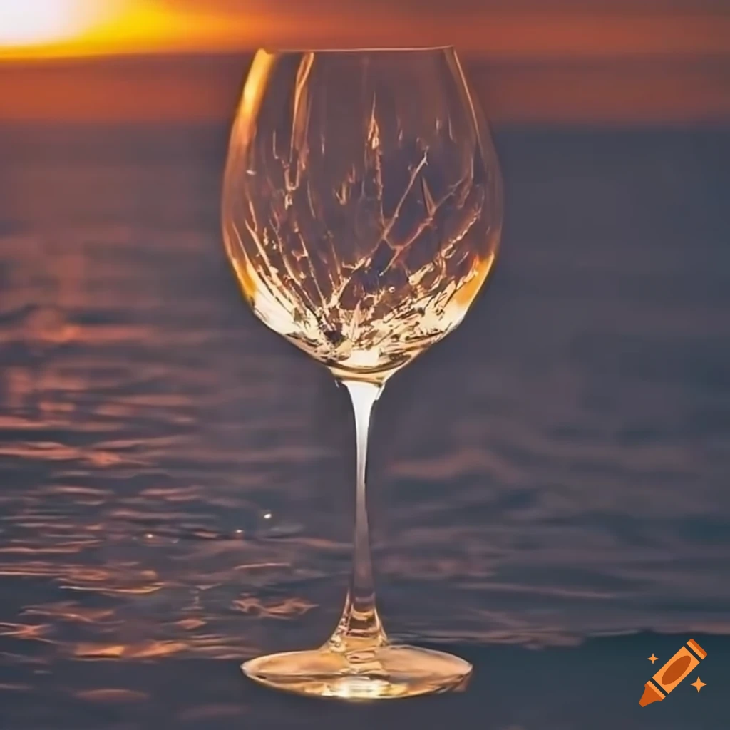 Cracked wine glass by sunset-lit window
