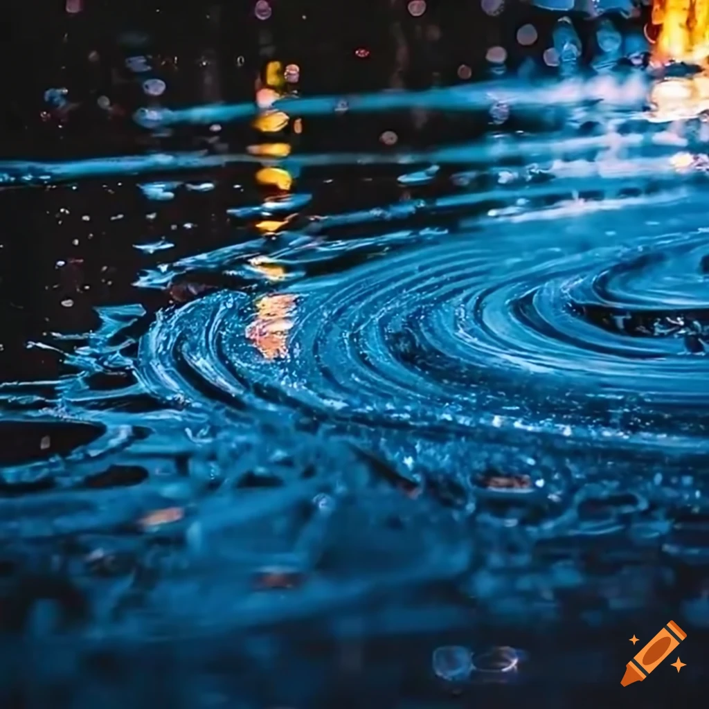 Night scene with rain and neon light reflections in puddles