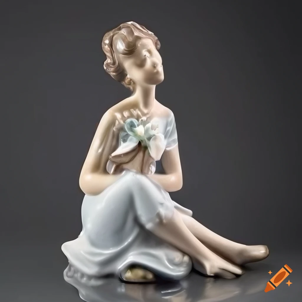 Lladro leda and the swan figurine of a woman with flowers in her hair