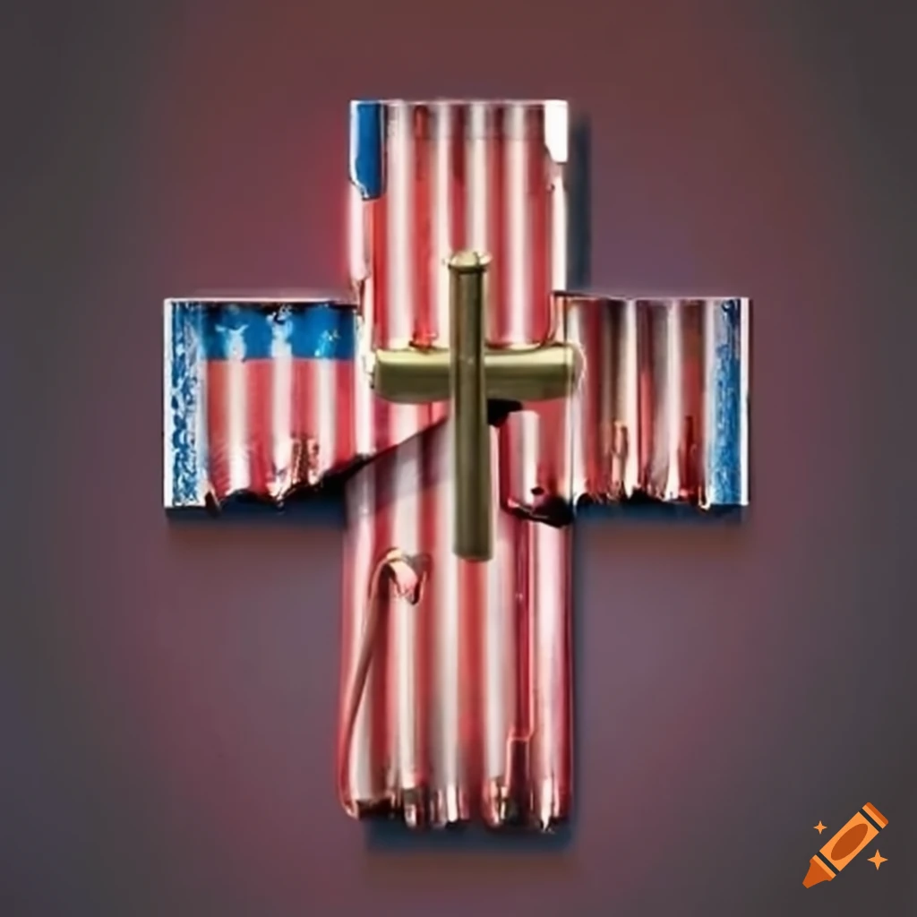 American flag with a cross and 45acp ammo