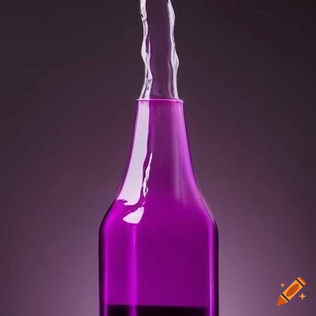 Glass bottle with pouring purple juice
