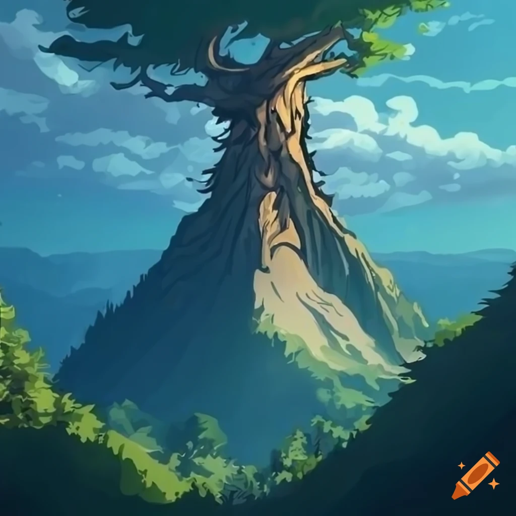 Giant on mountain peak with Ghibli style