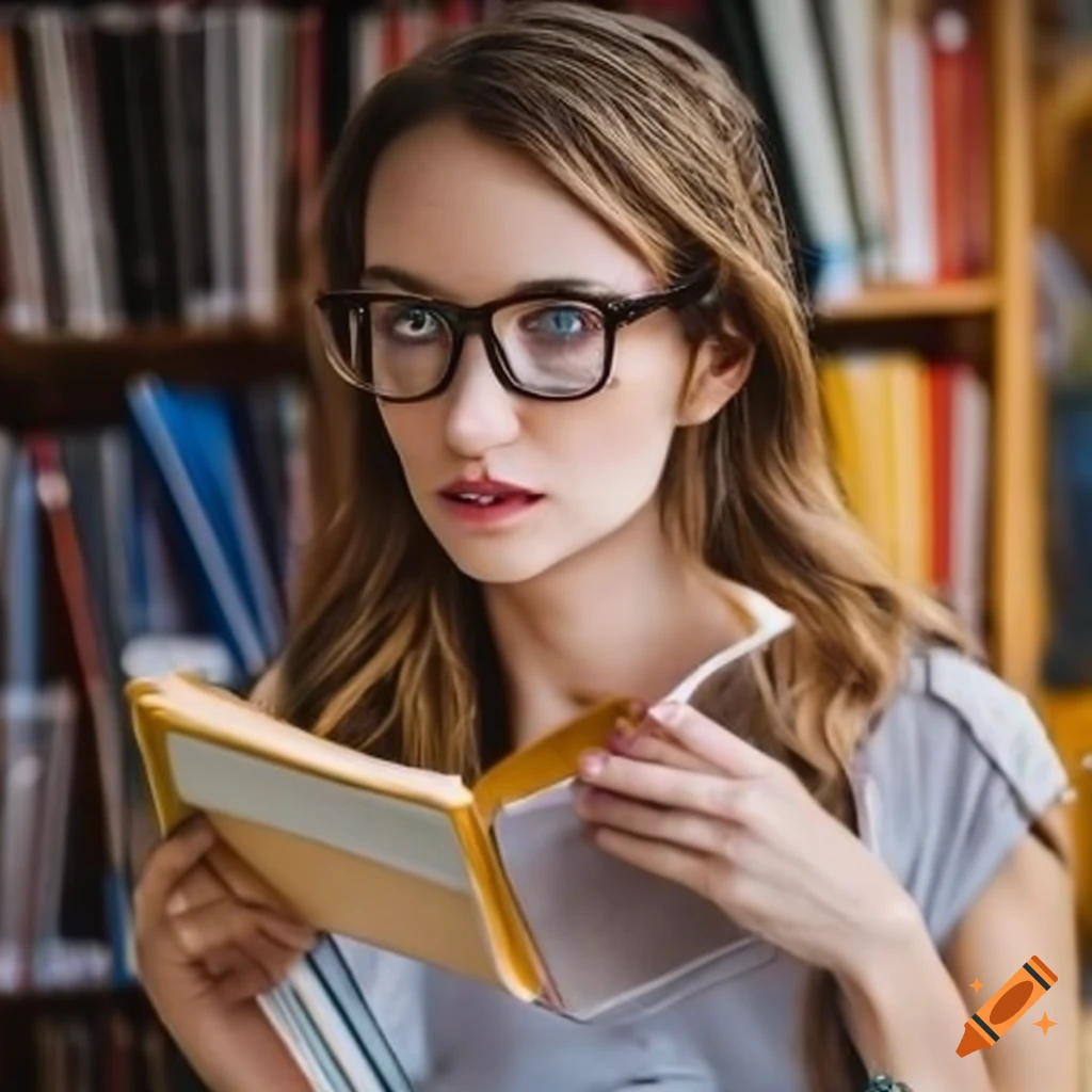 Boring librarian with glasses