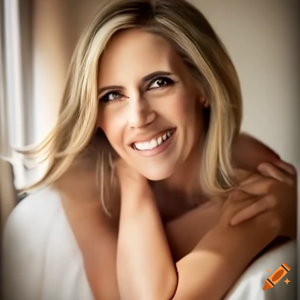 Alisyn camerota smiling in a boudoir portrait at the kitchen with