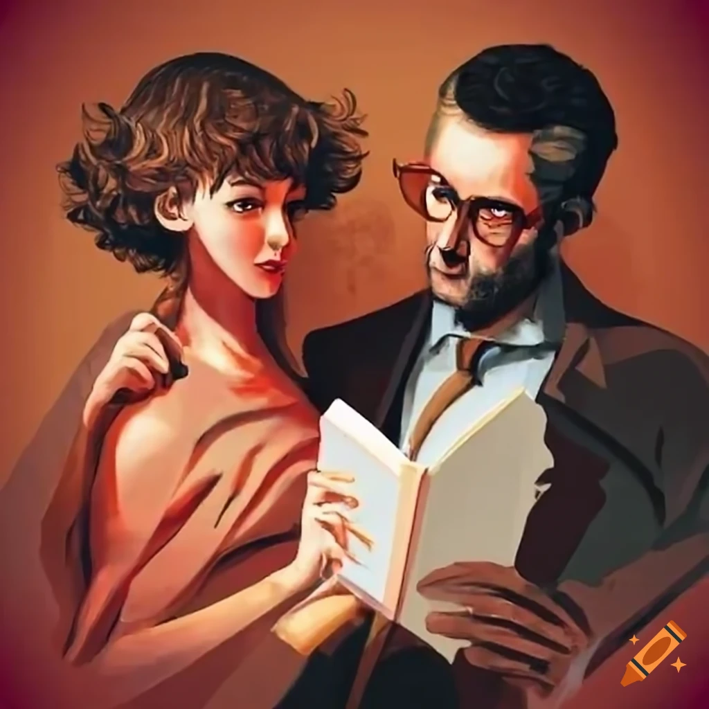 Man and girl reading a French book