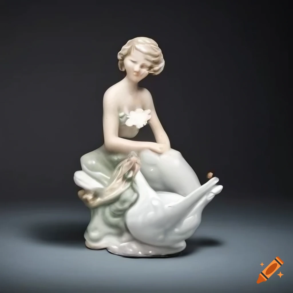 Lladro leda and the swan figurine of a woman with flowers in her hair