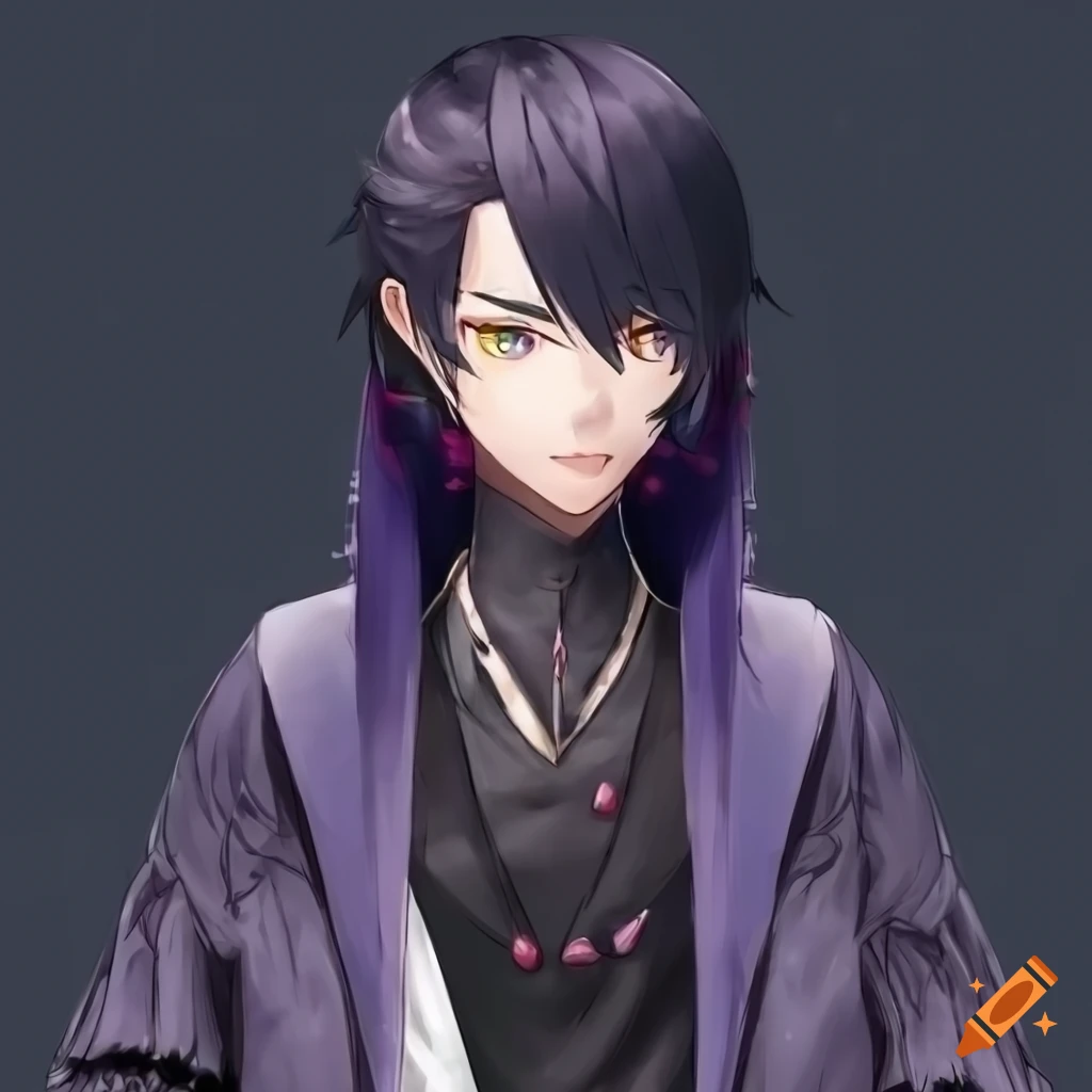 Virtual YouTuber with raven-themed outfit, black hair, and yellow eyes
