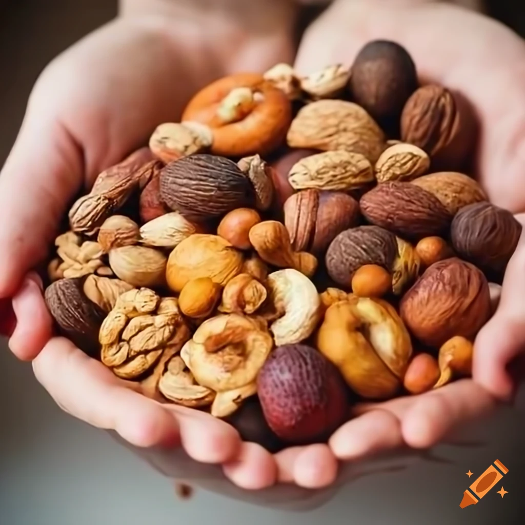 Person holding healthy nuts and dried fruits with a radiant smile