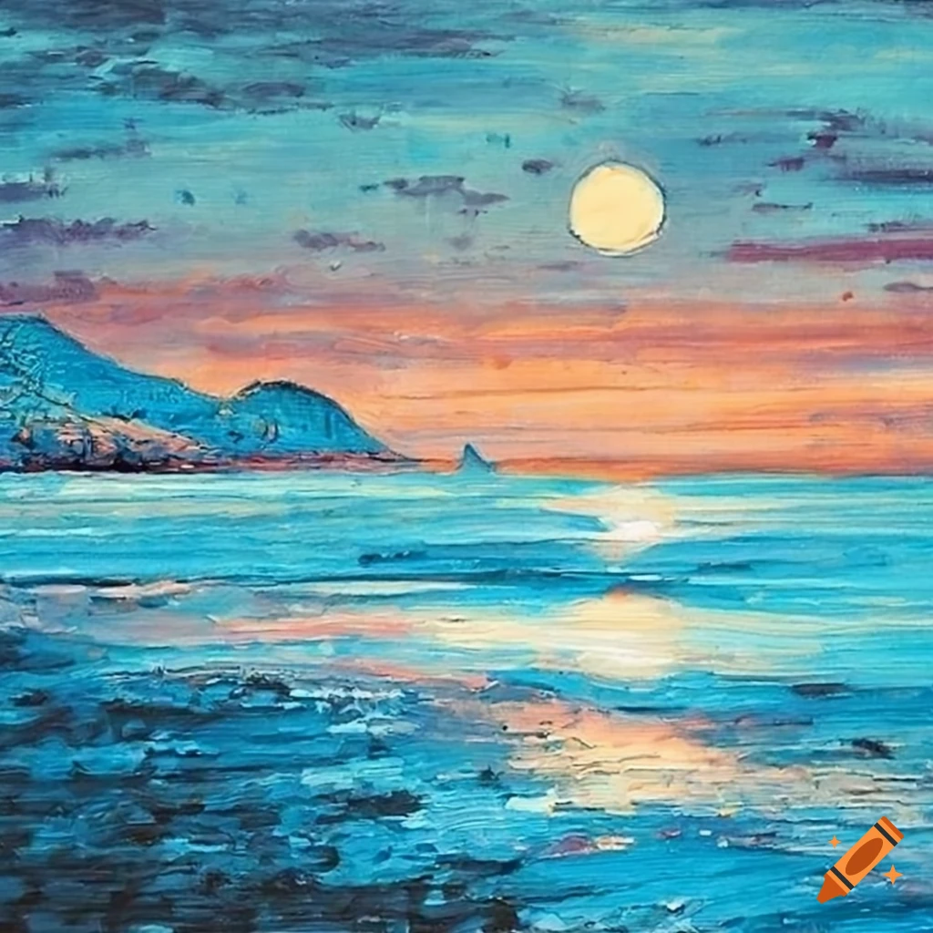 Pointillist seascape art