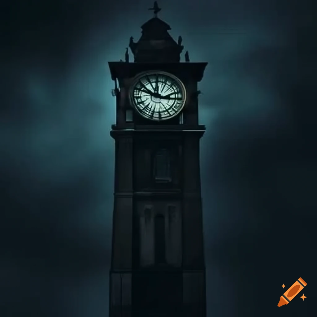 Countdown clock tower in a dark, apocalyptic setting on Craiyon