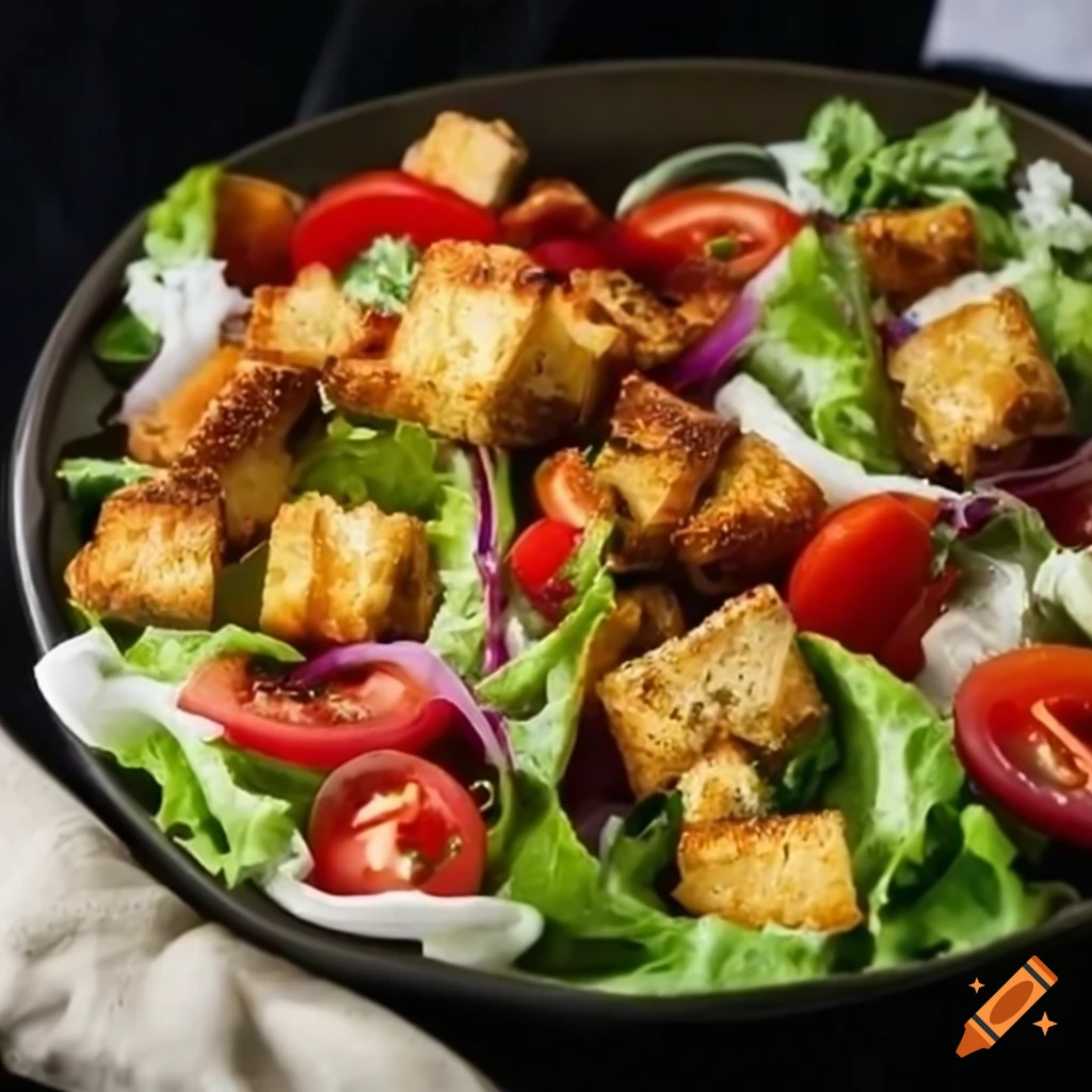 Tomato lettuce croutons and cheese salad