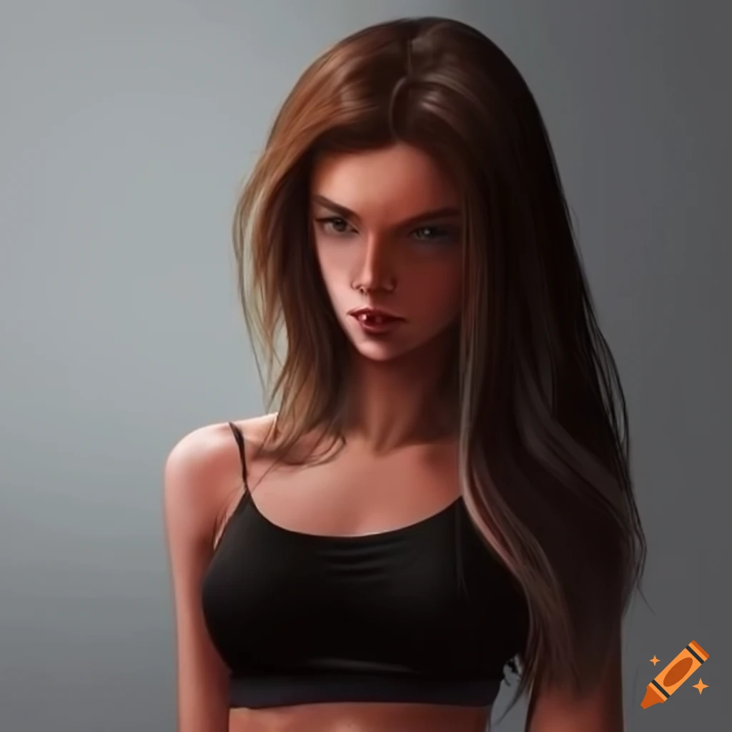 Girl with black t-shirt and boxers and brown hair