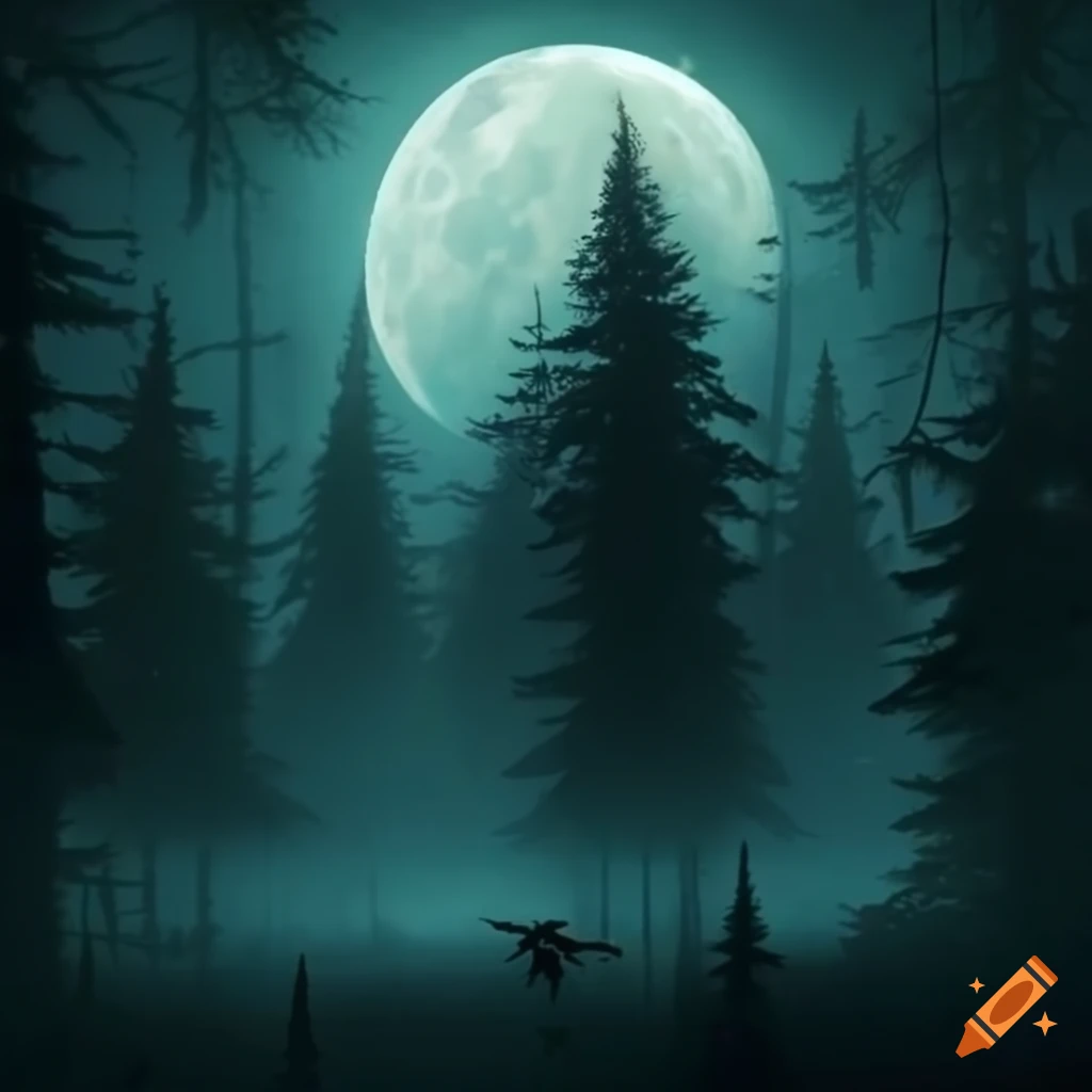 Dark forest under the moonlight on Craiyon