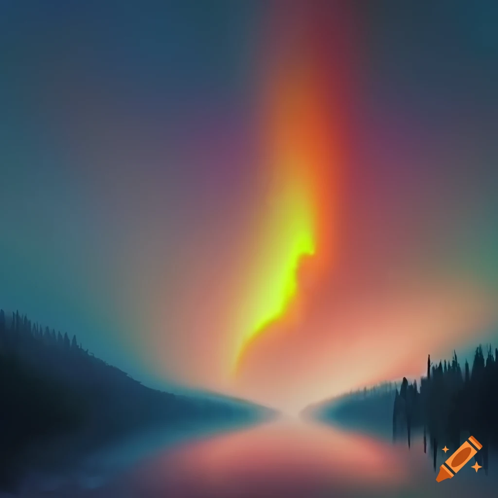 Special effect of god rays shining on a mountain lake