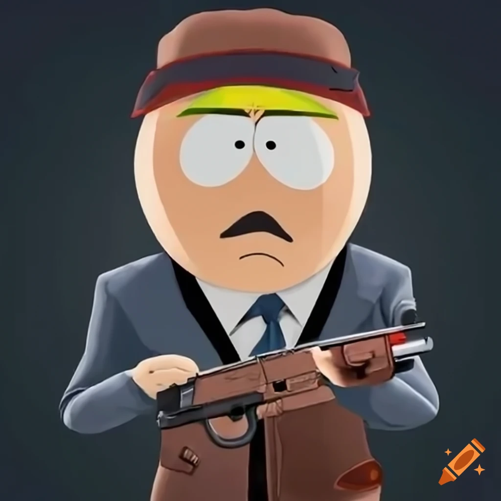 Gangster South Park character checking crypto on phone