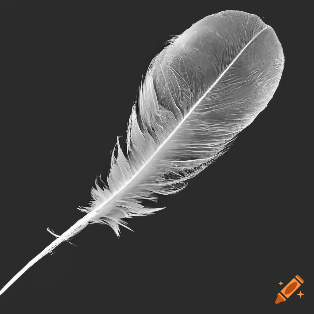 Magnified feather depicted in black and white using electron microscope