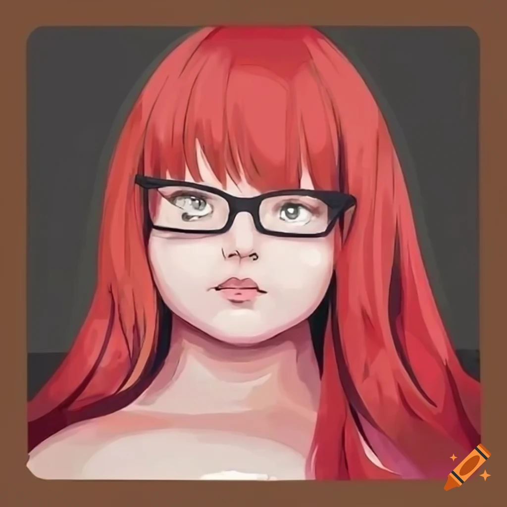 Anime cute girl with red hair and glasses