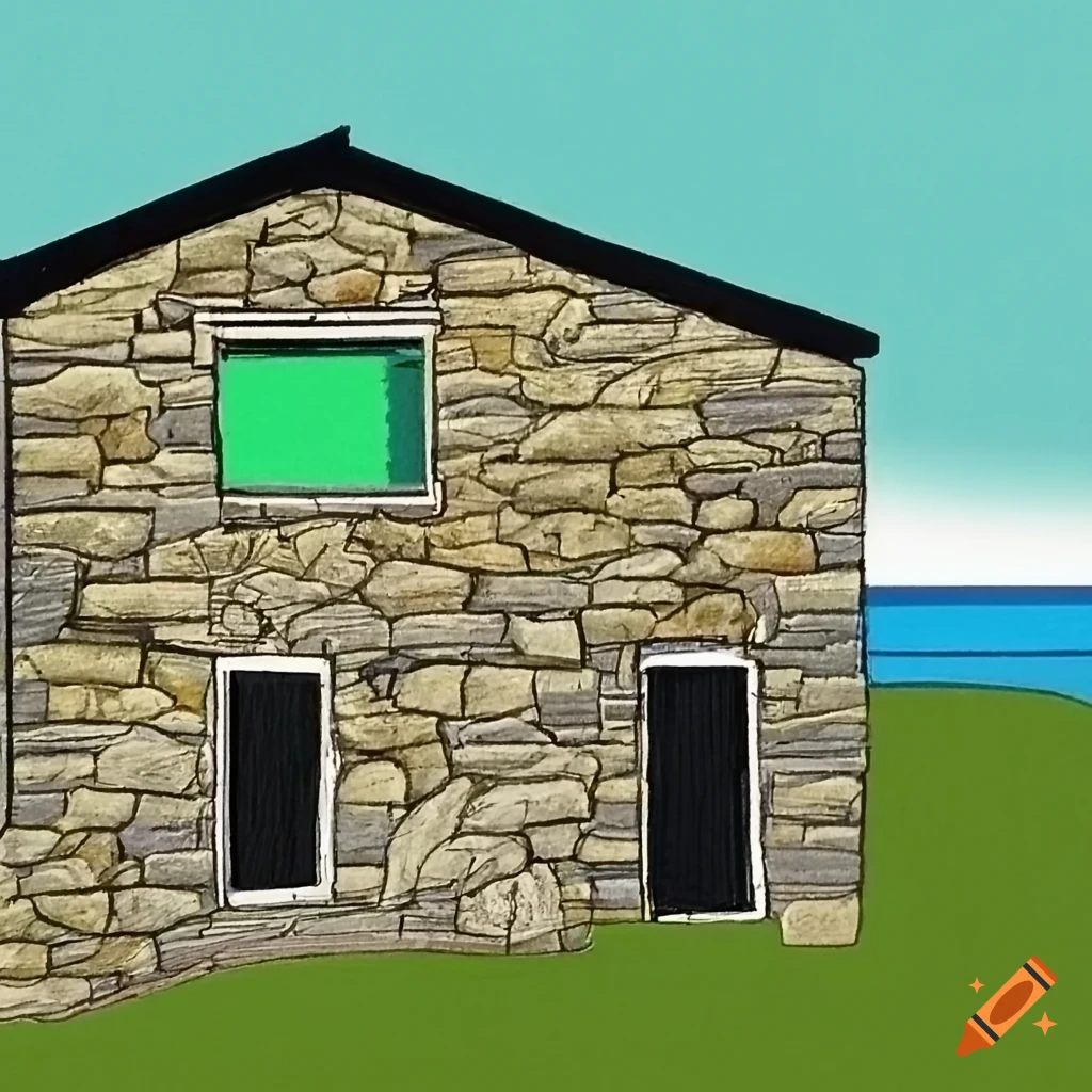 Modern stone house with green and black shutters in a wooded area by the sea with a jet in the garage