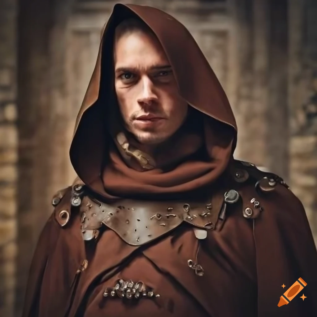 portrait-of-a-handsome-male-rogue-in-studded-leather-armor-and-cloak