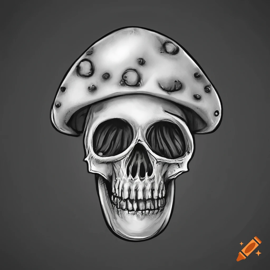 Skull-shaped mushroom emblem in cartoon Gothic style