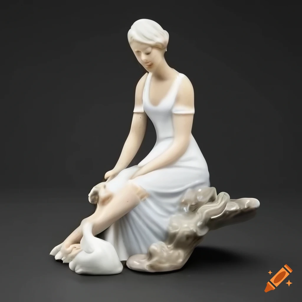 Lladro leda and the swan figurine of a woman with flowers in her hair