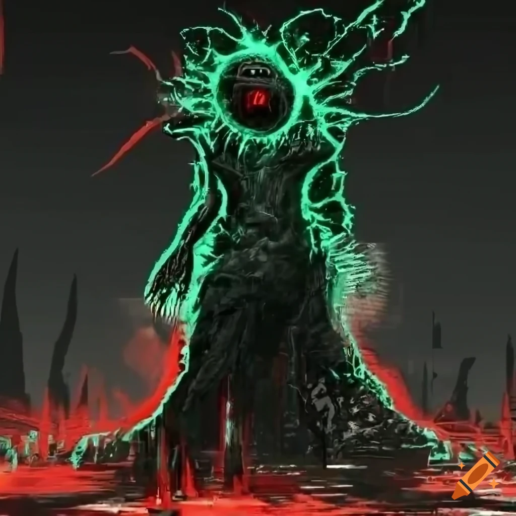 Glitchy corrupted black ooze eldritch abomination in a dissonant ...