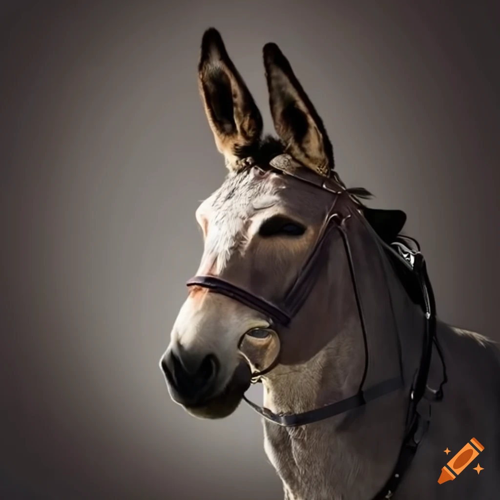 Donkey with racing saddle and bridle