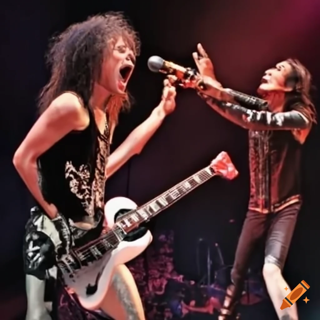 Heavy metal rockers singing passionately on Craiyon