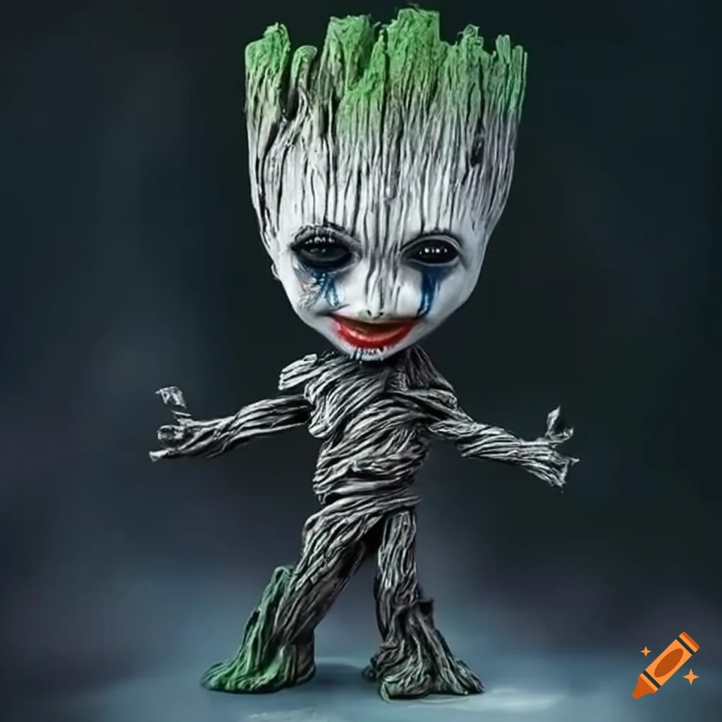 Cute baby groot with joker's face paint on Craiyon