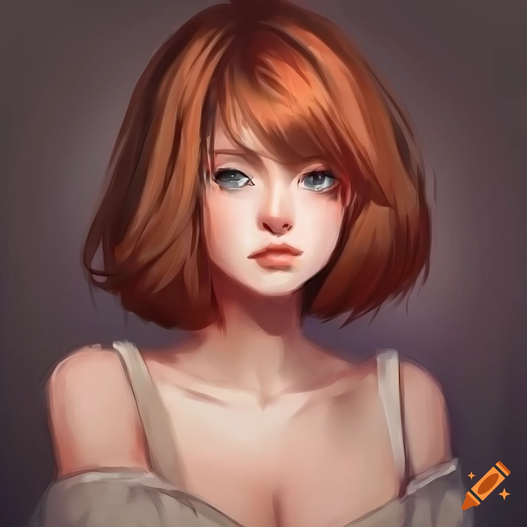 Anime Style Digital Art Of A Beautiful Young Woman With Auburn Hair And Gray Eyes On Craiyon 