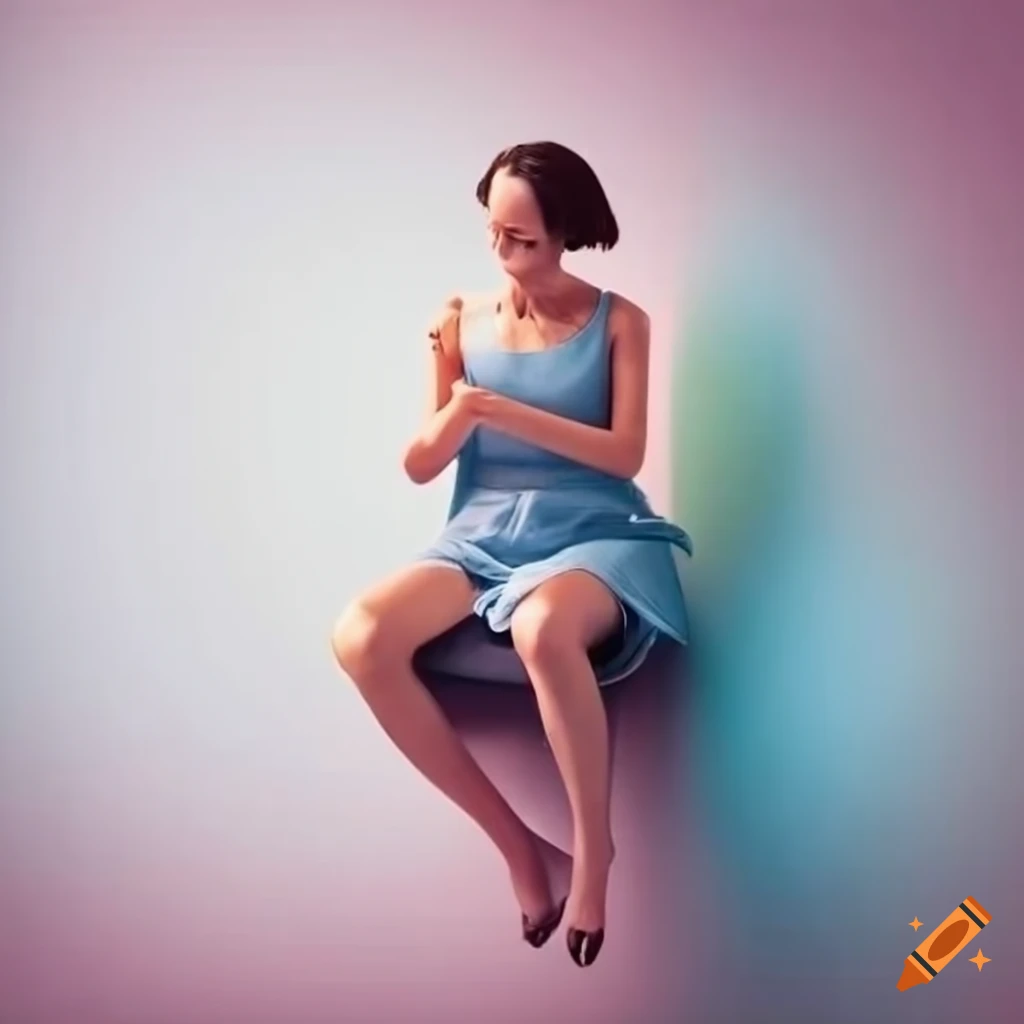 Woman sitting on a hand dryer in a restroom
