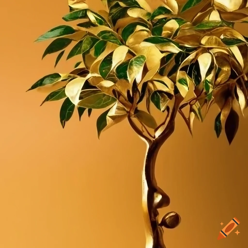 Elaborately detailed ficus tree with gold inlay on Craiyon